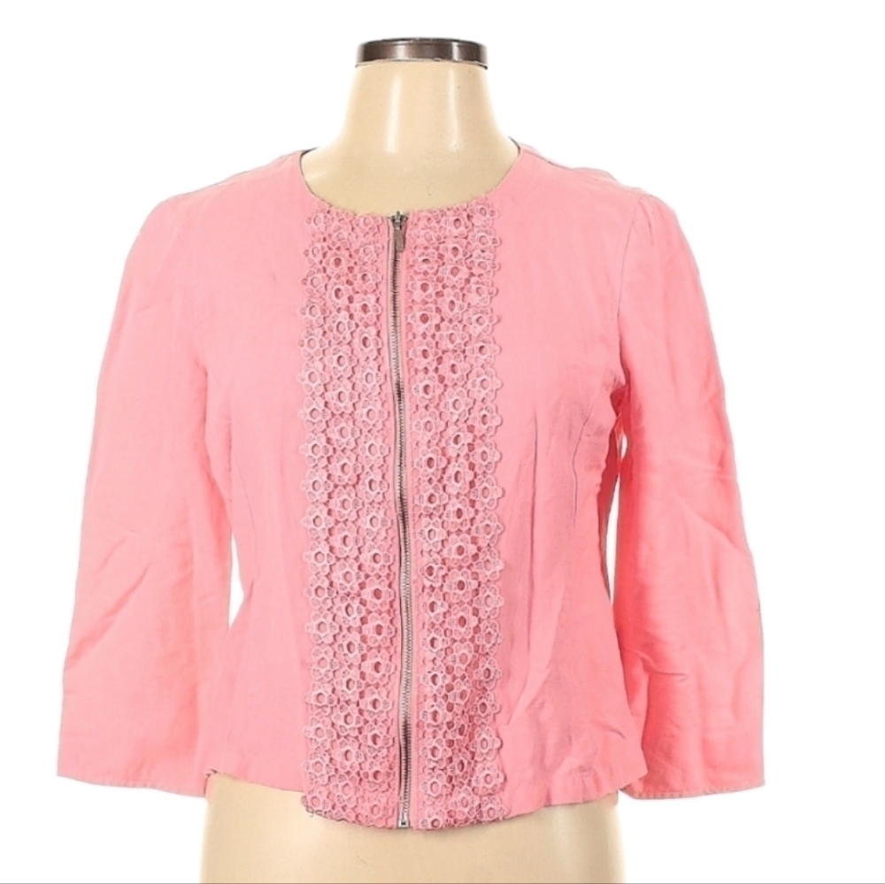 Ruby Road Pink Linen Blend Lace ‎ Applique Jacket Size 10